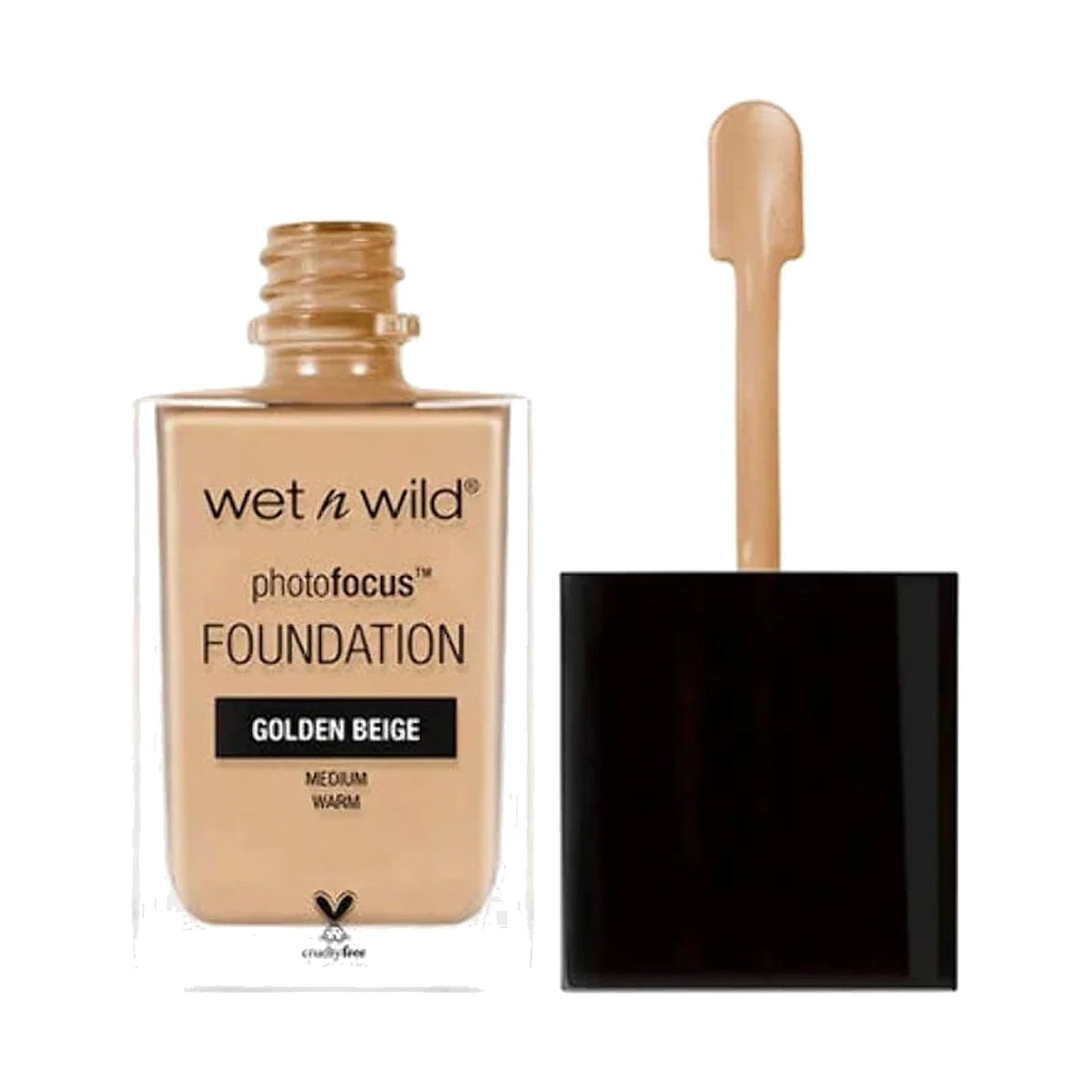 Fond de teint Wet n Wild Photo Focus 30 ml, teinte Golden Beige, sur fond blanc