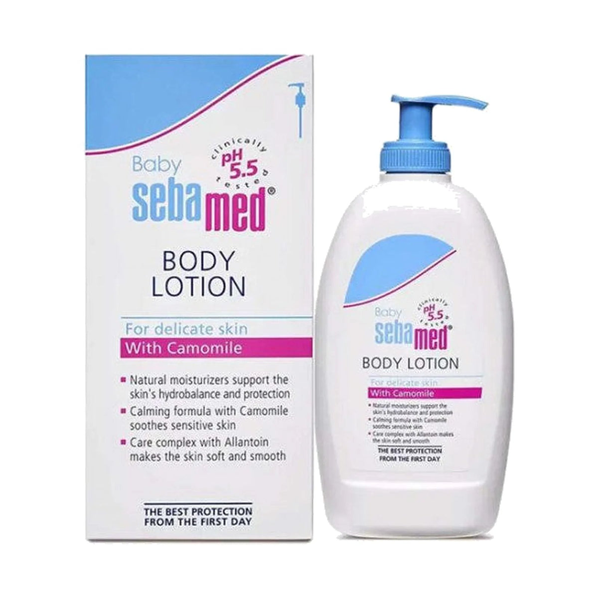 Lotion Sebamed Baby Lotion 400 ml, deuxième vue du flacon et de son étiquette, vue de face